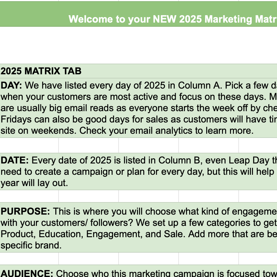 Marketing Matrix + Tips